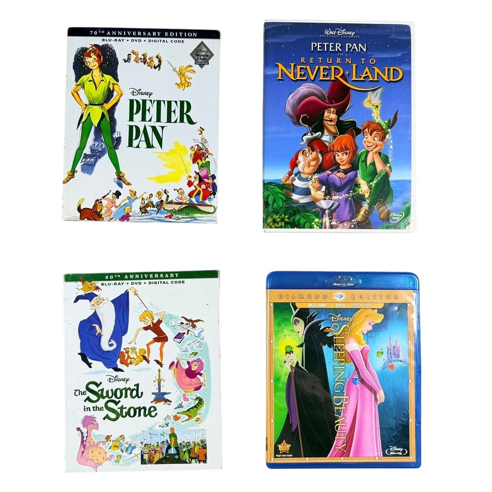 Disney Movie Lot Peter Pan Sword Stone Sleeping Beauty Blu-ray DVD Kids Family